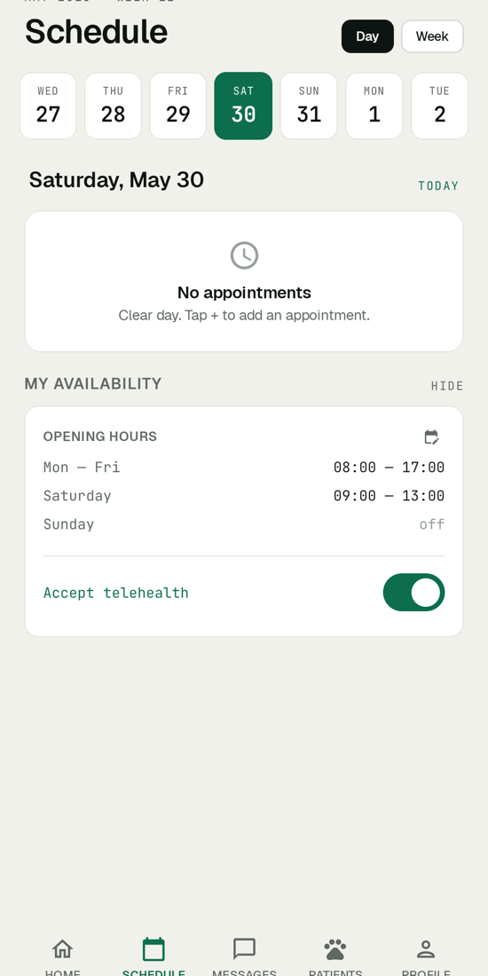 A vet's schedule in PetBookVet